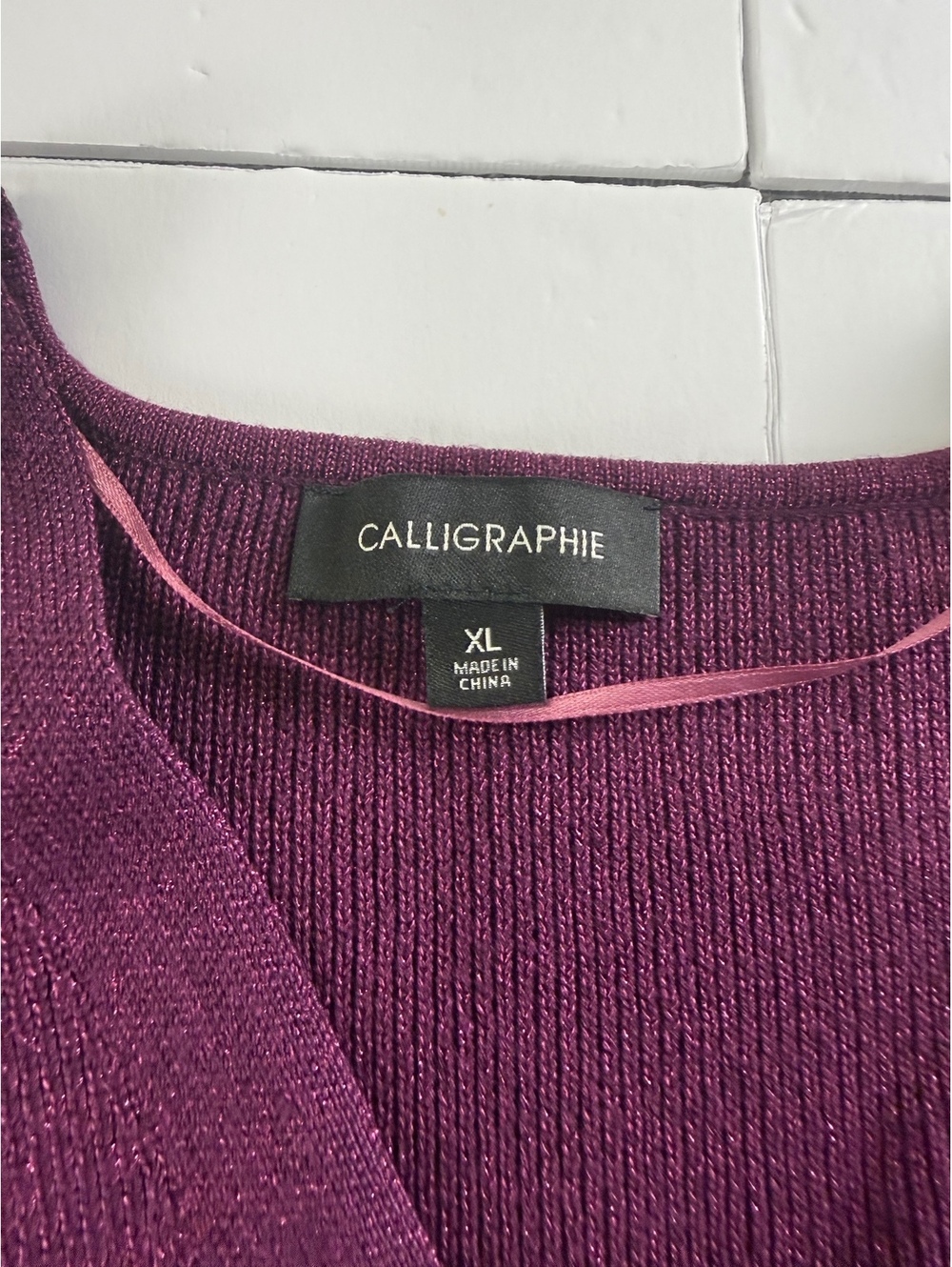 Calligraphie Women XL Plum Metallic Lurex Wrap Peplum Sweater Top NWT - Picture 4 of 9